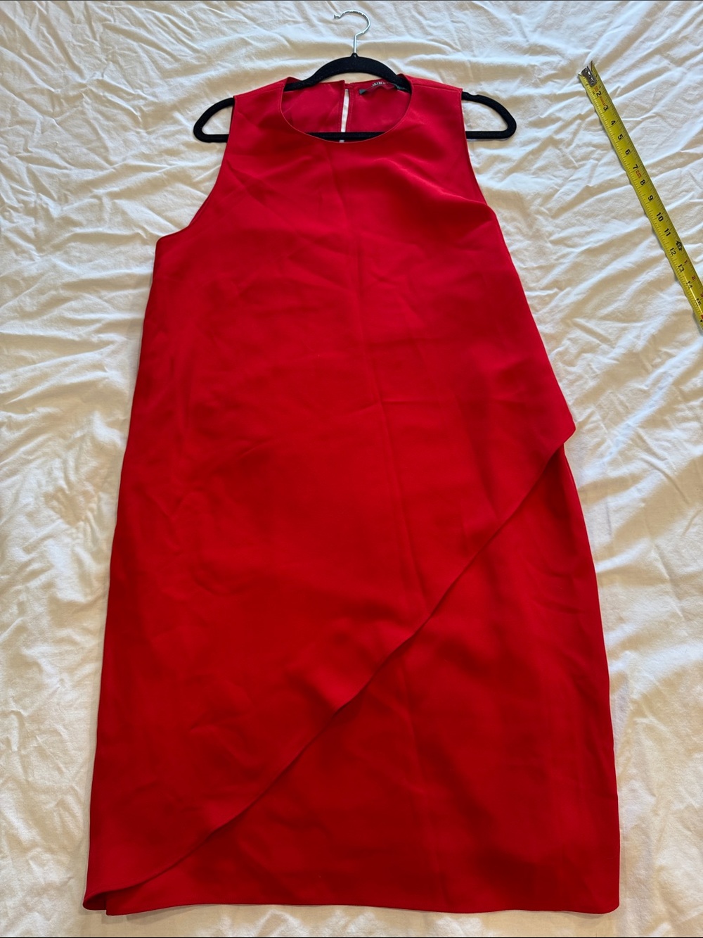 Lauren Ralph Lauren Red Sleeveless Midi Dress with Asymmetrical Overlay